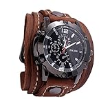 F Fityle Männer Leder Uhren, Retro Punk Armbanduhr breites PU-Lederband, Classic Herrenuhr, Armbanduhr Herren, Herren Analog Quarzuhr Sport Casual Business Armbanduhr für Geburtstagsgeschenk - Brown