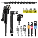 MISIQIMA 20 Stück Winkelschrauber Aufsatz Set, 1/4 Zoll Sechskantschaft Winkelschrauber, 105° Winkelbohraufsatz mit Verlängerungsstangen, Winkelaufsatz für Akkuschrauber