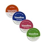 Vaseline Lippenbalsam – Petroleum Jelly – Lip Therapy – Original, Kokosbutter, Aloe Vera und Rosy, 20 g Dose, beruhigt trockene Lippen, 4 Stück