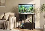 Garvee Aquarium Unterschrank Schwarz, Stabiler Fisch Tank Schrank mit Stauraum, Metallrahmen mit Holzoptik, moderner Aquariumschrank für Wohnzimmer und Büro
