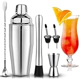 Zeuwets Cocktail Shaker Set, 750 ml Edelstahl Cocktail Mix Set, Cocktailshaker Bar Zubehör mit Shaker, Messbecher, Löffel, Stößel, Ausgießer, Professional Barkeeper Set für Zuhause, Bar, Party