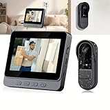 Video Türklingel Kamera, IP65 Funk klingel Aussen Wasserdicht, Drahtlose Konnektivität Klingel kit mit 4,3 Zoll HD-Display und Zwei-Wege-Audio, Infrarot-Nachtsicht mit 6 Outdoor-Melodien