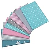 aufodara 8 Stück Baumwollstoff Meterware Stoffpaket 50 x 50 cm Stoff, Stoffe zum Nähen, Patchwork zum Quilten DIY Basteln Handwerken, Quadrate Baumwolltuch (Grau Rosa Mint)