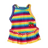 XINGNIAO Hunde Regenbogenstreifen-Kleid Sommerkleid Katzenkleid Outfits Weiche atmungsaktive Hundebekleidung aus Baumwolle für S, M, L, XL, XXL Hündinnen. Leichte Welpenkleider.