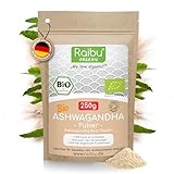 Raibu Ashwagandha Premium BIO Pulver (250g) I 100% ECHTES Ashwagandha Pulver I Indischer Ginseng Ayurveda, Withania Somnifera