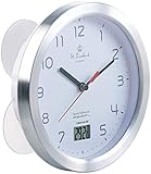 St. Leonhard Baduhr: Badezimmer-Wanduhr mit LCD-Thermometer und Aluminium-Rahmen, IPX4 (Uhr fürs Bad, Badwanduhr, wasserdicht)
