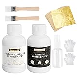 Blattgold Kleber Set,Blattgold Kleber Set für Handwerk,100 Stück Imitationsblattgold Wasserbasierter,Pinsel und Sprühflasche Vielseitig für Dekoration und Restaurierung,Goldfolie zum Basteln
