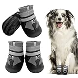 Muecleao Hundeschuhe Pfotenschutz, 4 Stück Wasserdicht Anti-Rutsch Hundestiefel mit Rutschfester Sohle und reflektierendem Klettverschluss, Schuhe für kleine, Mittlere und Große Hunde (Grau, XXL)