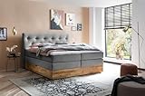 Belanoti MARBO Boxspringbett 180x200 mit Bettkasten 7-Zonen Taschenfederkern Matratze inklusive Visco Topper Bett 180x200 Eiche in der Farbe Anthrazit H2/H3 Polsterbett mit Massivholz Eiche