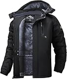 Tansozer Skijacke Herren Winter Wasserdicht Winterjacke Warm Gefüttert Regenjacke Atmungsaktiv Wanderjacke Fleece, Schwarz, L