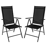 Montafox Klappstuhl Set Balkonstühle Alu Gartenstuhl Verstellbar Klappbar Belastbarkeit 120 kg Outdoor Hochlehner Aluminium Klappsessel Doppelpack Balkon Terrasse, Farbe:Schwarz, Menge:2 Stück