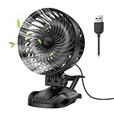OUILA Mini USB Ventilator, Tischventilator Clip Fan mit 9 Geschwindigkeiten, 360° Drehung Klein Lüfter für Schlafzimmer, Büro, Wohnheim, Auto, Camping - Schwarz (USB-Betrieben)
