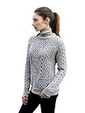 Aran Crafts Damen Irish Cable Knitted 2 Pocket Sweater (100% Merino Wool), Soft Grey, X-Groß