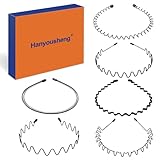 Hanyousheng 6 Stück Metall Haarband, Schwarz Welle Metall Stirnband, Haarreifen Unisex, Multi-Stil Haarbänder für Männer Frauen, für Outdoor Sports Yoga