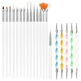 URAQT 20 Stück Nagel Pinsel Set, Nagel Pinsel, Nageldesign-Stifte Brush, Acryl Nagel Kunst Pinsel mit Dotting Tools,für gelnägel UV-Gel Nageldesign Nail Art (Weiß)