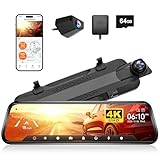 WOLFBOX G930 10'' Rückspiegel Kamera mit 5.8GHz WiFi, 4K Dash Cam Vorne und Hinten mit WDR, Touchscreen Rückspiegel Rückfahrkamera, Parking Monitor, Reverse Assist, Inklusive 64GB Karte & GPS