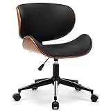 Mingone Bürostuhl Holz Computerstuhl 360° Ergonomisch Schreibtischstuhl Drehstuhl Ohrensessel Design mit Rollen Höhenverstellbar Leder Schwarze bis 150kg