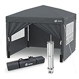 VOUNOT® Pavillon 3x3m mit 4 Seitenteilen & 4 Sandsäcke, Pop Up Faltpavillon, Faltbar Gartenzelt Partyzelt, inkl. Tasche, Grau
