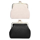 Oyachic 2 Stück Damen Leder Münzbörsen Leather Coin Purse Clip Portemonnaie mit Klippverschluss Klein Geldbörse Geldbeutel Kreditkartenetui (schwarz+beige)