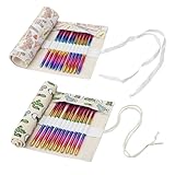 APOMOONS 2 Stück Leinwand Stifterolle, 36 Löcher Leinwand Auf Rolle, Federmäppchen Stifterolle Roll, Waschbar Rollmäppchen Kaktus, Pylon Cartoon-Muster für Aquarellstifte und Buntstifte (46x20CM)