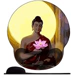 WANGWANGMIAO 3D Mauspad mit Handgelenkstütze, ergonomische Memory-Schaum-Handgelenkauflage, rutschfeste Gummiunterseite für Computer und Büro -Zen Lotus Buddha Statue
