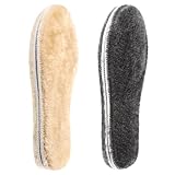 LARGERED 2 Paar Lammfell Einlegesohlen für Damen Herren Winter Warme Schaffell Einlegesohlen Dick Kuschelige Weiche Lammfell Sohlen für Schneestiefel,Arbeitsschuhe,Hausschuhe,Beige Grau Gr.43 EU