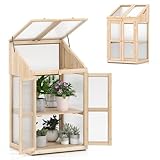 RELAX4LIFE 3 Etagen Frühbeet, Gewächshaus mit 3 Ablagen, Frühbeetkasten Holz Winterfest, Pflanzenbeet mit 2 Türen & Deckel, 69 x 58 x 121 cm, Treibhaus für Garten & Balkon