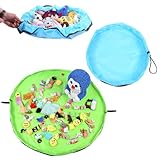 Guador 2 Stücke Spielzeug Aufraeumsack Teppich Decke Sack für Spielzeug Aufbewahrung Matte Tasche Spielmatte Sack von Kordelzug mit Kappe wie Reisetasche Aufräumsack für Kinder (Grün und Hellblau)