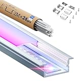 KOSOOM 24 LED Profil U Form 2m mit milchiger Abdeckung LED Schiene für Decke und Trockenbau inklusive Endkappen Metallclips Schrauben Kompatibel mit Govee und Philips Hue 8 bis 16mm LED Strips