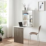 [en.casa] Wandklapptisch Greve Klapptisch ausklappbarer Tisch Wandtisch klappbar mit Stauraum Wandschreibtisch Klappschreibtisch Küchentisch Esstisch Weiß/Holzoptik