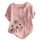 Leinenbluse Damen Tops Teenager Mädchen Kurzarmshirt Mit Stickerei Basic Hemd Oberteil Elegante Blusen mit Revers Einreihiger Langen Ärmeln Blusenshirt Damenbluse Musselin Shirt Sommer Herbst