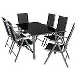 Montafox Gartenmöbel Set 6 Stühle + 1 Tisch 150x90cm Sitzgarnitur Aluminium Sicherheitsglas Wetterfest Klappbar Terrasse Balkon Möbel Set Sitzgruppe Essgruppe Garten