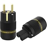1 Paar HiFi Schuko Stecker AC 16A 250V Power Cable Vergoldeter Euro Netzstecker 2 Polig für DIY Audiophile Stromkabel(Vergoldet, P078E)