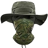 ehsbuy Sonnenhut Herren Military Safari Hut Sommerhut Breiter Krempe Camo Wanderhut Armee Boonie Hut mit Kühlender Multifunktionstuch Schlauchschal Outdoor Fischerhut