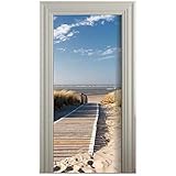 MLDFS Türtapete selbstklebend TürPoster - Steg ZUM Meer - Fototapete Türfolie Poster Tapete Strand Meer Nordsee Ostsee Beach Wasser Blau 3D Türaufkleber Selbstklebend DIY Türbild (77x200cm)