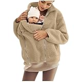 SYDUZAX Umstandsjacke mit Babyeinsatz Warm Teddy Fleecejacke Umstands Baumwolljacke Winter Umstandsmode 2 in 1 Tragejacke mit Taschen Teddyfleece Winterjacke Flauschig Weich Plüschjacke große Größe