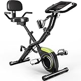 TRIUMPHKEY Hometrainer Fahrrad Klappbar,4-in-1 faltbares X-Bike mit LCD Monitor,16-Level Magnetisch Resistenz Fitnessbikes mit Handpulsmessung und Widerstandsband,Fitnessbikes Zuhause,Platzsparend