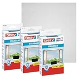 tesa Insect Stop Standard Fliegengitter für Fenster im 3er Pack - Insektenschutz zuschneidbar - Mückenschutz ohne Bohren - 3 x Fliegen Netz - 110 cm x 130 cm - Anthrazit