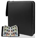 TNOMSNO Sammelkarten Album, 50 Seiten 900 Taschen Sammelkarten Album Sammelkarten Karten Hüllen, Tragbar Wasserdicht PU Karten Halter Mit Reißverschluss und Schwarz Lederbezug