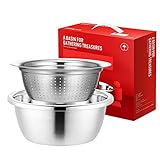 Edelstahl Gusswaschschale | Set von 2 Salatschüsseln mit perforiertem Abwasserkorb,Küchensieb Wascheifenfilterbecken Sivbecken für die Lebensmittelzubereitung von Schalen Tumotsit