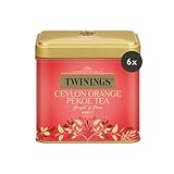 Twinings CEYLON ORANGE PEKOE Schwarzer Tee lose in der Tee-Dose - helles Gold und erfrischendes Aroma aus den besten Teeblättern aus Ceylon, 6er Pack (je 100g)