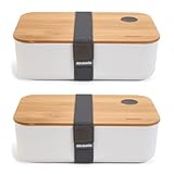 HAC24 2x Kunststoff Lunchbox 1200 ml mit Bambus Deckel 19,5 x 11,5 x 5,5 cm Brotdose Vesperdose Brotbox