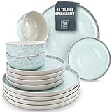 Steingut Geschirrset 6 Personen Ibiza 24-tlg - Hochwertiges Mediterranes Steingut Geschirr Set - Schüssel- und Teller Set - Tafelservice 6 Personen - Geschirrsets Pure Living in Hellem Blau-Beige