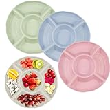Hocadrv 4 Stück Snackteller Snackschale mit 5 Fächern Plastik Snackteller Rundes Snackteller mit Fächern Wiederverwendbar Obstteller Snack Tablett für Home Party Nüsse Desserts Trockenfrüchte