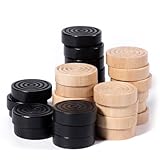 Mühle- & Damefiguren aus Holz – 30 Spielsteine 24/7mm Ersatzteile für Mühlespiel, Damespiel, Halma, Brettspiel, Strategiespiele – in Natur & Schwarz – Holzsteine Zubehör