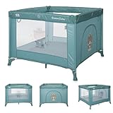 Lorelli Baby Laufstall Playground, kleiner Laufgitter 100x100 cm, Absperrgitter mit atmungsaktivem Netz, Schutzgitter mit Reißverschlusstür, faltbarer Krabbelgitter, blau