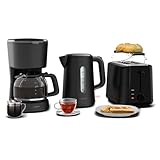 Klarstein Velaire Vollständiges Frühstücksset – Toaster 2 Scheiben mit Brötchenaufsatz, Wasserkocher 1,7L, Filterkaffeemaschine 10 Tassen, 7 Bräunungsstufen, Warmhaltefunktion, Glas-Kanne