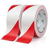 BOMEI PACK 2 Rollen 50mmx33m Selbstklebend Warnband Sicherheitsmarkierung Absperrband,Boden Markierungsband Rot und Weiß zur Markierung gefährlicher Bereiche