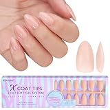 BTArtbox Short Almond Soft Gel Nail Tips Full Cover Nageltips Kurz Nagel Tips für Gelnägel, 150 Stück PRE-DESIGNED XCOATTIPS Nude Press on Nails Kurz Künstliche Fingernägel für Nail Extensions