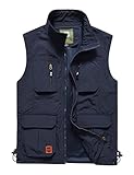 Gnveub Herren-Angelweste, Outdoor, Arbeit, schnelltrocknend, Jagd, Reißverschluss, wendbar, Reiseweste, Jacke mit mehreren Taschen, Marineblau, M